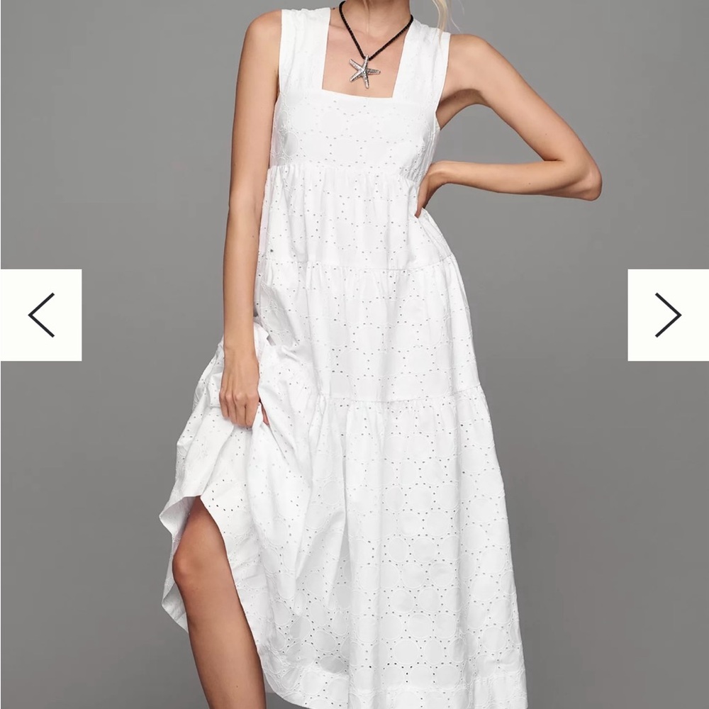 By Anthropologie Square-Neck Eyelet Tiered Midi Dress
